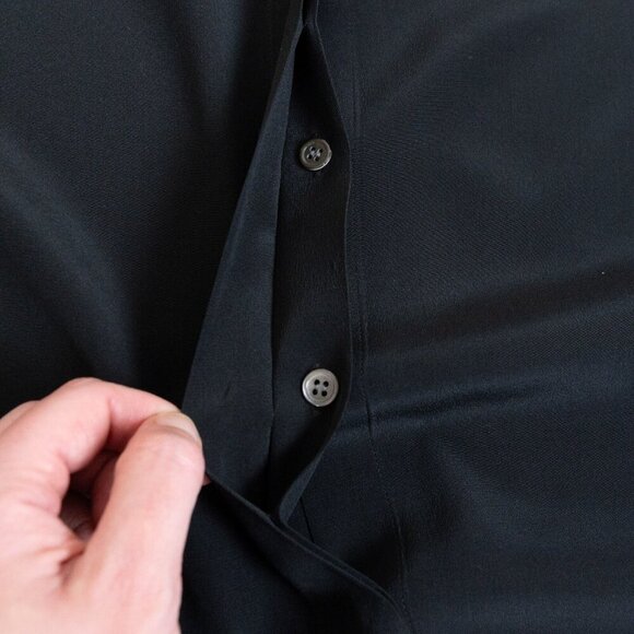 FRAME Silk Blouse Black Flounce Short Sleeve Top Button Up XS - Picture 7 of 14